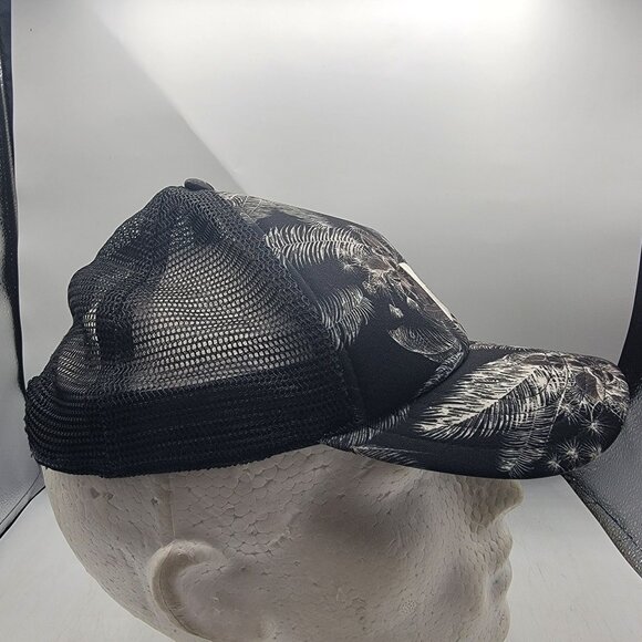 Hurley Palm Tree Print Snapback Trucker Hat Black White Adjustable Cap Casual - Picture 4 of 8